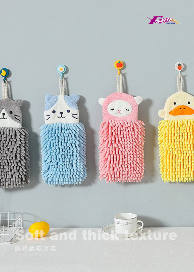 Chenille hand towels can be hung with cute cartoon creative absorbent handball towels for kitchen and bathroom hand towels pic 4
