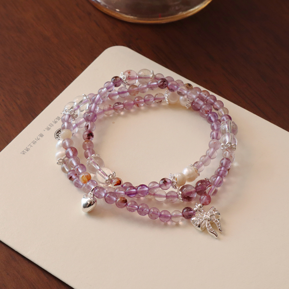 天然紫水晶手链紫幽灵三圈高级感设计黄水晶手串塔晶饰品详情3