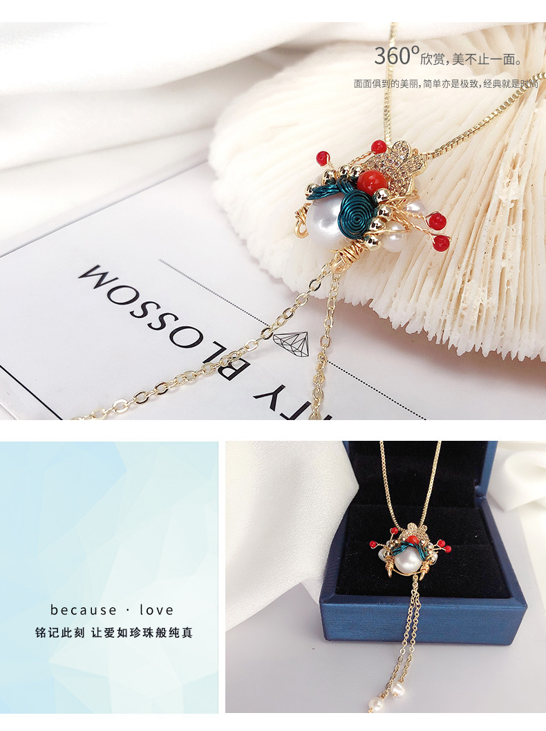 Wholesale of vintage pearl necklace for women with Peking Opera facial makeup, personalized and fashionable collarbone chain, handcrafted dama Dan accessory necklace pic 5