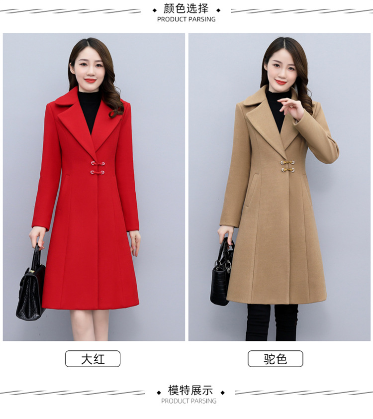 High-end woolen overcoat for women, mid-length, 2021 new autumn and winter Korean style, fashionable and elegant, fitted suit collar jacket pic 8
