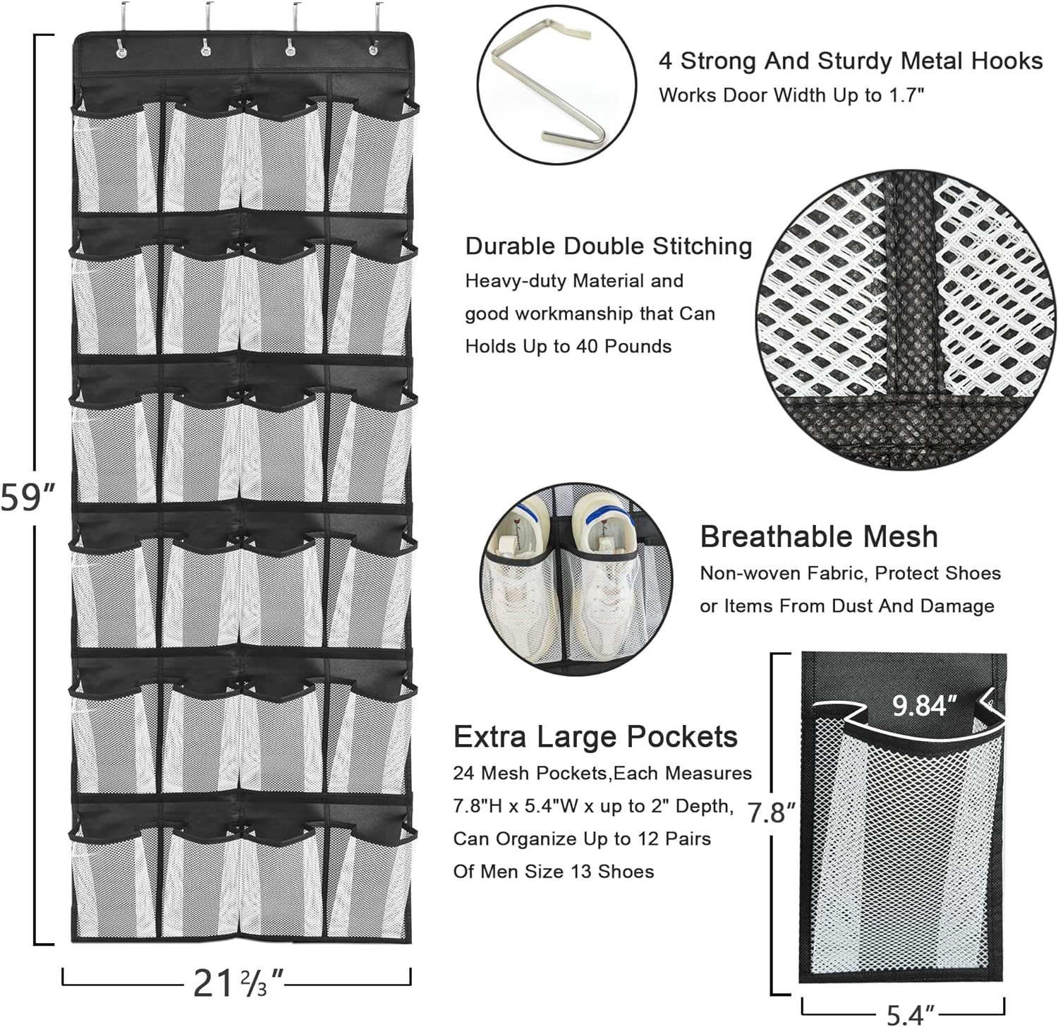 跨境热卖24格门后挂袋储物袋收纳袋鞋子收纳袋多层网格收纳挂袋详情29