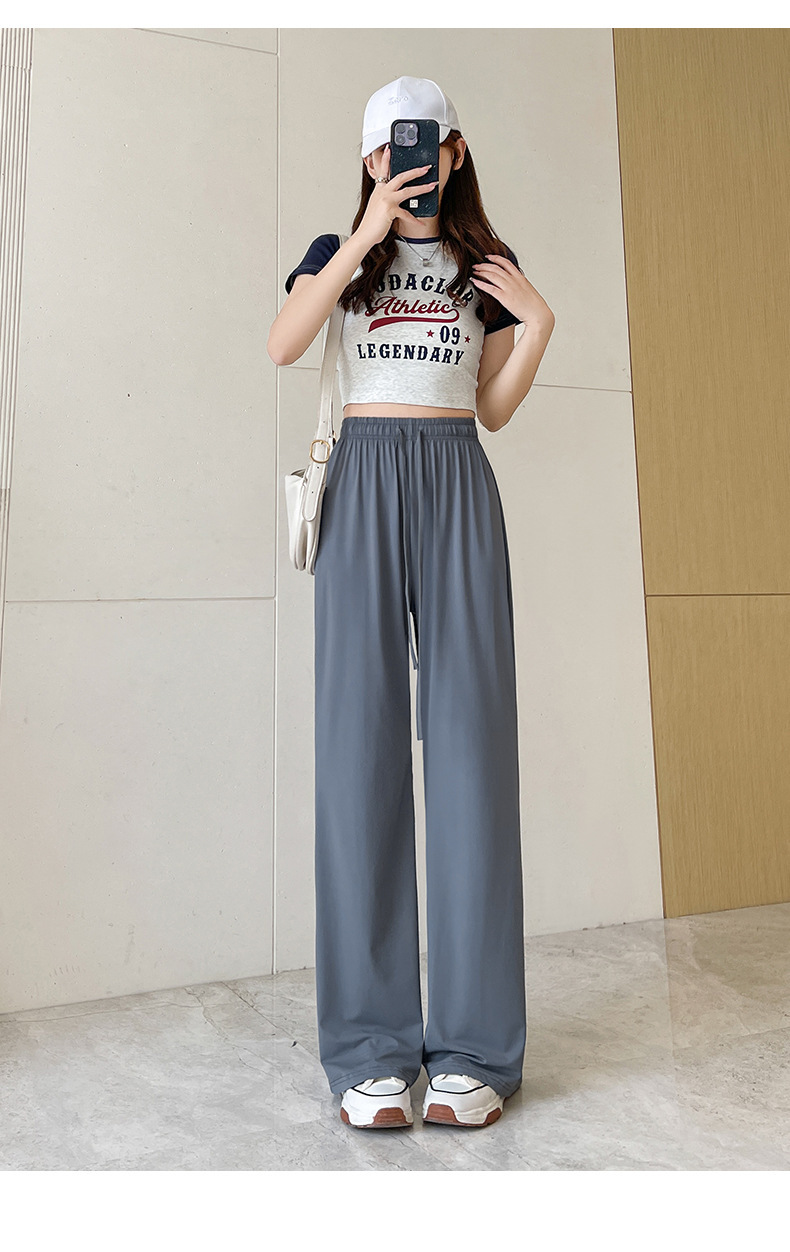 UPF50+夏季薄款冰丝运动裤女高腰宽松直筒休闲阔腿居家凉凉防晒裤详情27