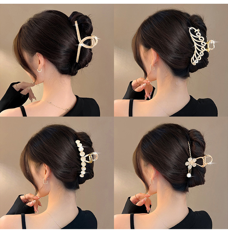 11cm大号珍珠抓夹轻奢金属高级感发夹后脑勺盘发气质鲨鱼夹子头饰详情9