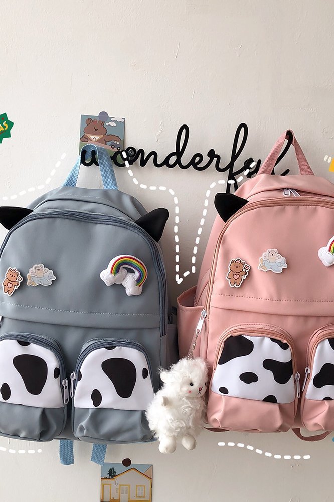 Japanese-style ins campus school style, fresh and cute, cute cow with earbuds, soft girl schoolbag, funny student backpack pic 45