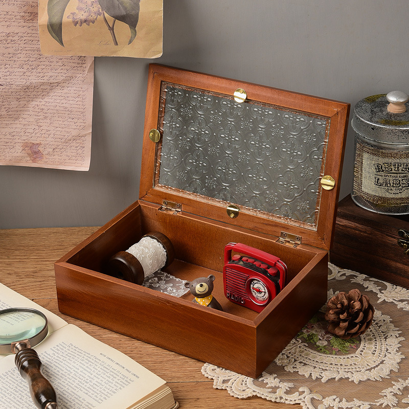 木质复古展示柜化妆品首饰收纳盘带抽屉北欧风桌面杂物收纳盒批发详情4
