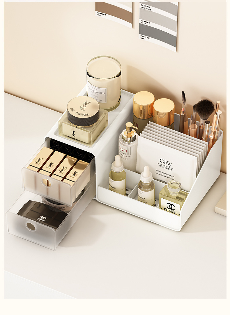 抽屉式收纳盒桌面化妆品收纳大容量整理学生宿舍书桌置物架多功能详情14