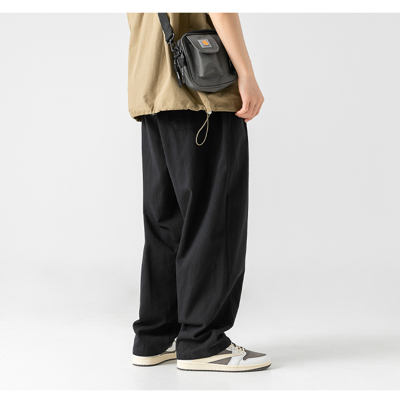 Japanese-style pure cotton casual pants for men in spring 2024, featuring a retro double pleated design and versatile long pants for men pic 15