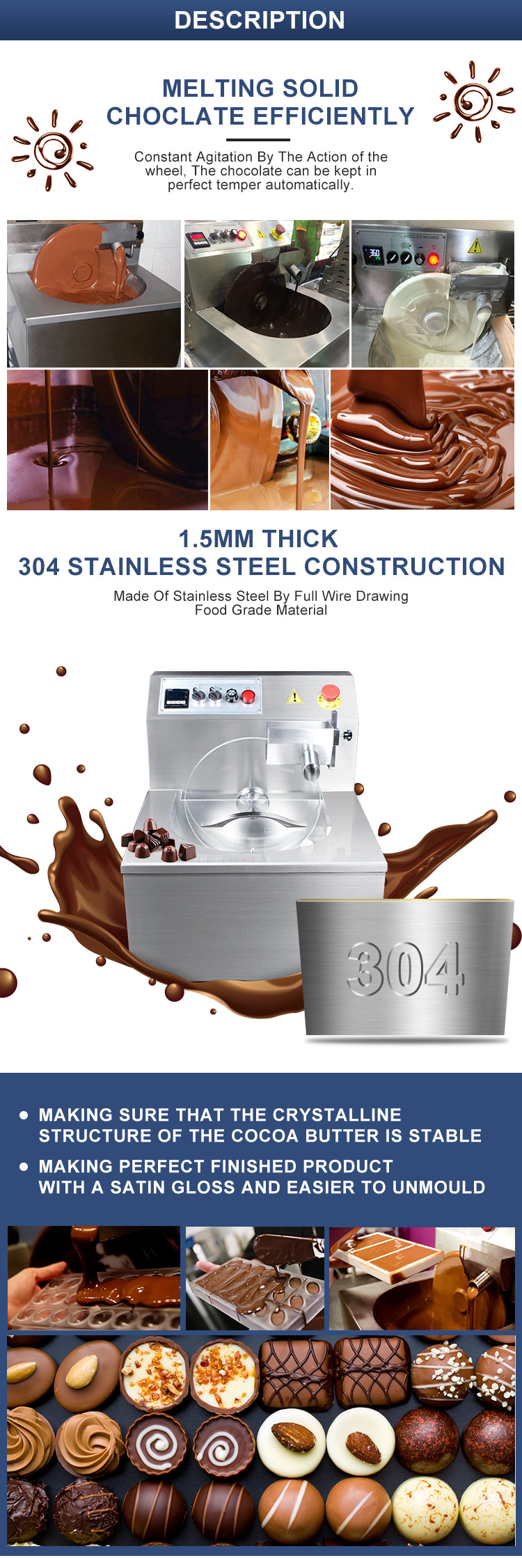 Vibration-driven manual chocolate melting machine, chocolate pouring machine, chocolate temperature control machine pic 2