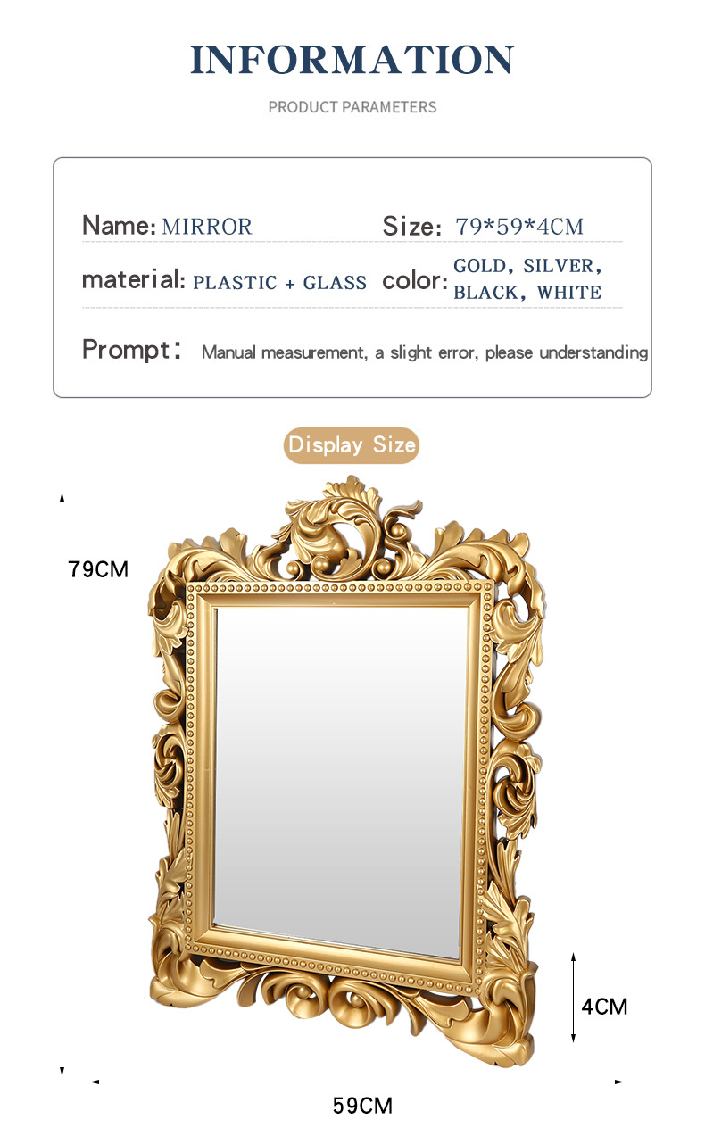 New edge-wrapped square bathroom mirror, retro and elegant wall-mounted decoration, no need for drilling, creative and luxurious decorative mirror pic 5