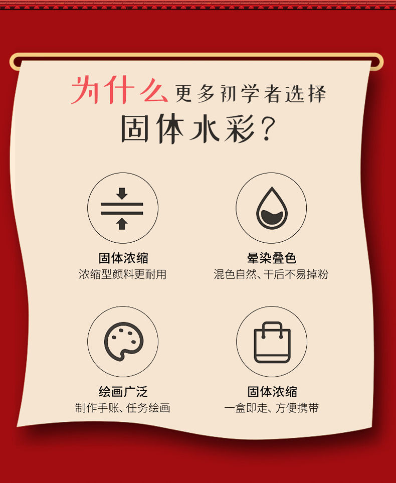 固体水彩颜料套装美术生用品可水洗便携式初学者水粉颜料厂详情2