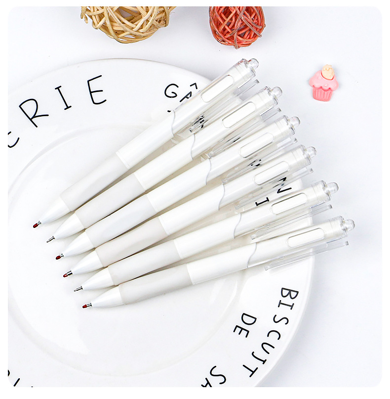 ins风按动中性笔小白笔0.5mm黑色水笔刷题笔按压式学生考试签字笔详情8