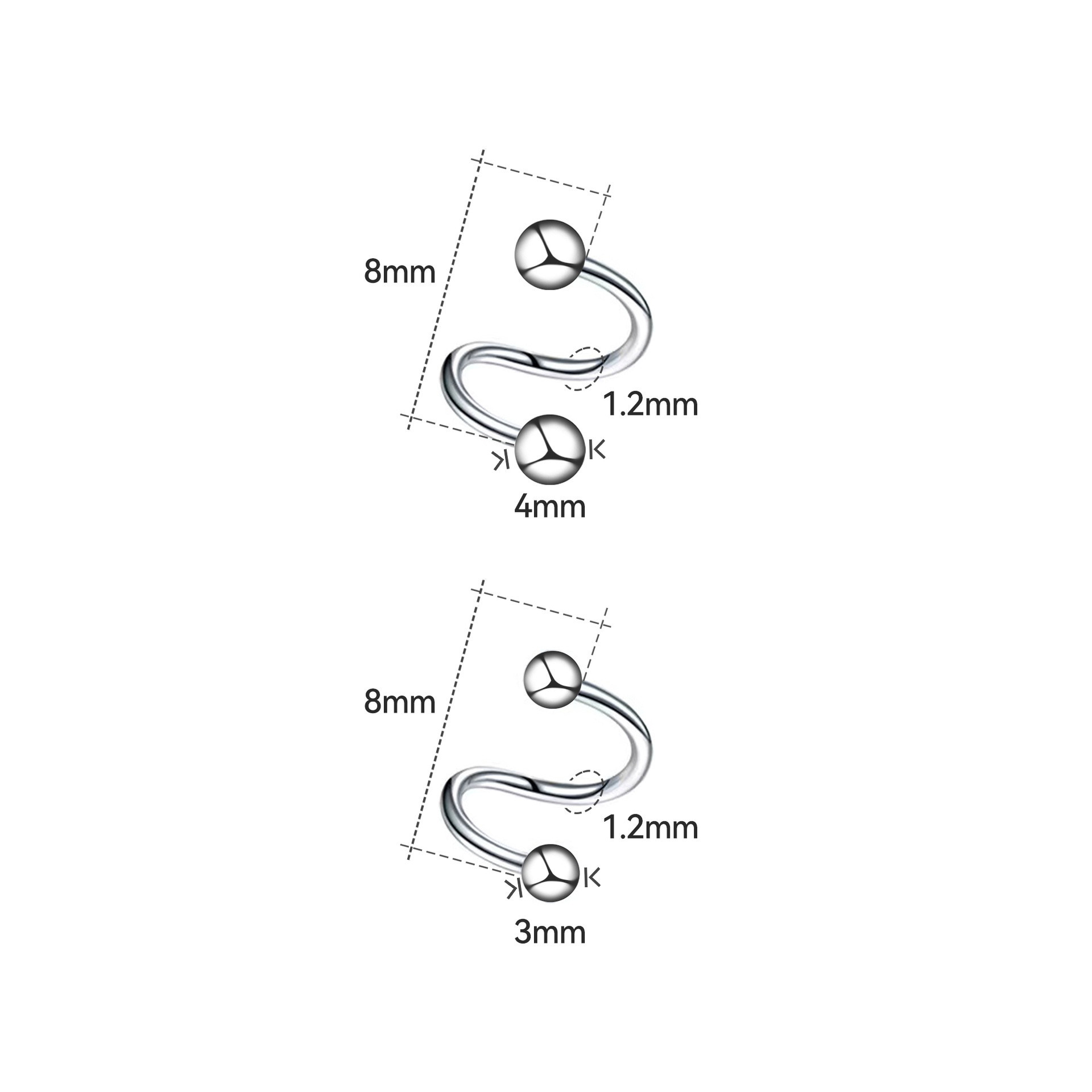 Titanium steel S-shaped nose studs, nose rings, ear studs, simple ear studs, earrings, piercing accessories, S-studs, rotating ear studs pic 14