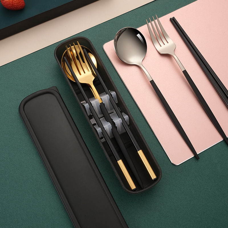 跨境亚马逊不锈钢餐具套装 便携式创意西餐具刀叉勺吸管组合礼品详情3