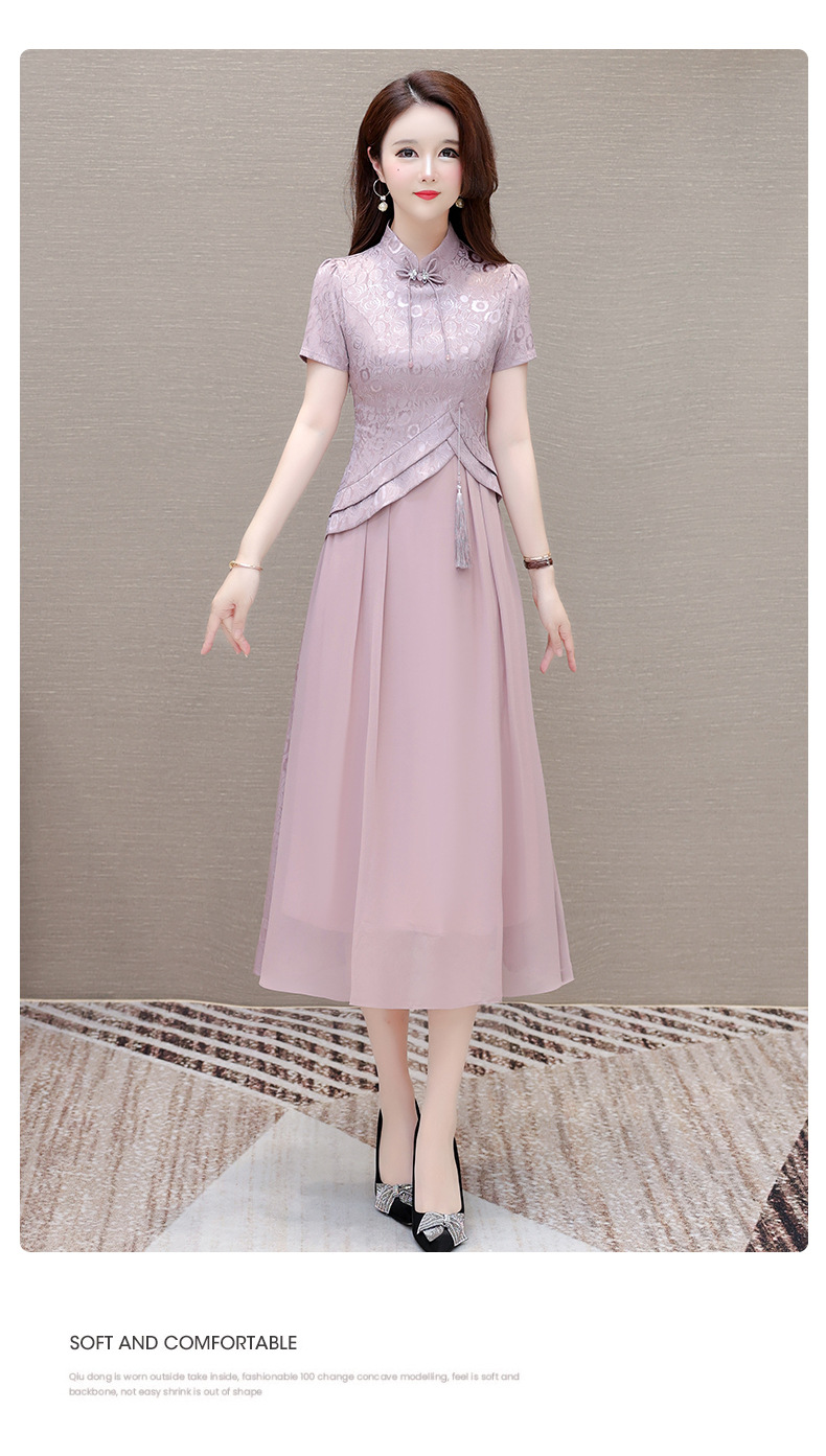 气质时尚印花连衣裙女夏季2024年新款修身洋气女装改良旗袍裙子潮详情17