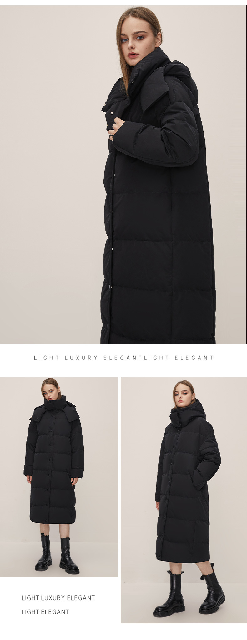 Jiazehua 2022 New 90-down quilt style down jacket for women, knee-length, loose, thick and hooded, warm for women pic 19