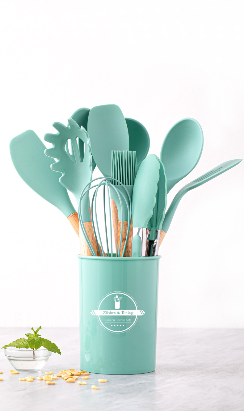Non-stick cooking pan storage bucket, wooden handle, silicone kitchenware 12-piece set, silicone kitchenware 11-piece set pic 16