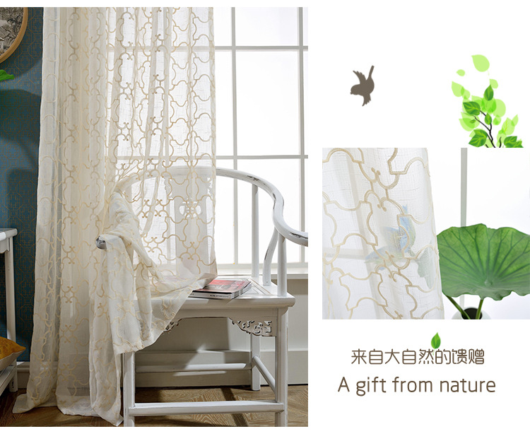 Custom-made cotton and linen eco-friendly embroidered gauze curtains and window screens, modern and simple linen embroidered window screens with heat insulation pic 6