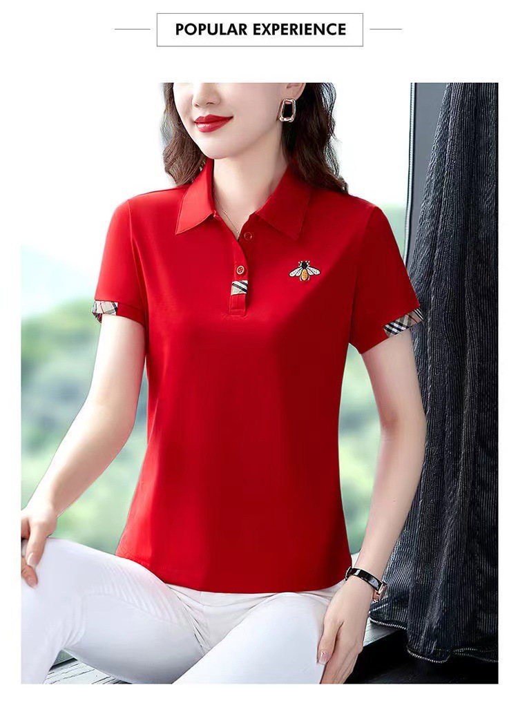 夏季2022新款翻领短袖大码t恤女装中年妈妈运动时尚上衣打底衫女.详情12