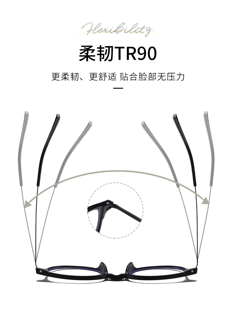 圆形TR90框钢皮镜腿眼镜架 近视护目防蓝光手机镜框女大脸81343详情4