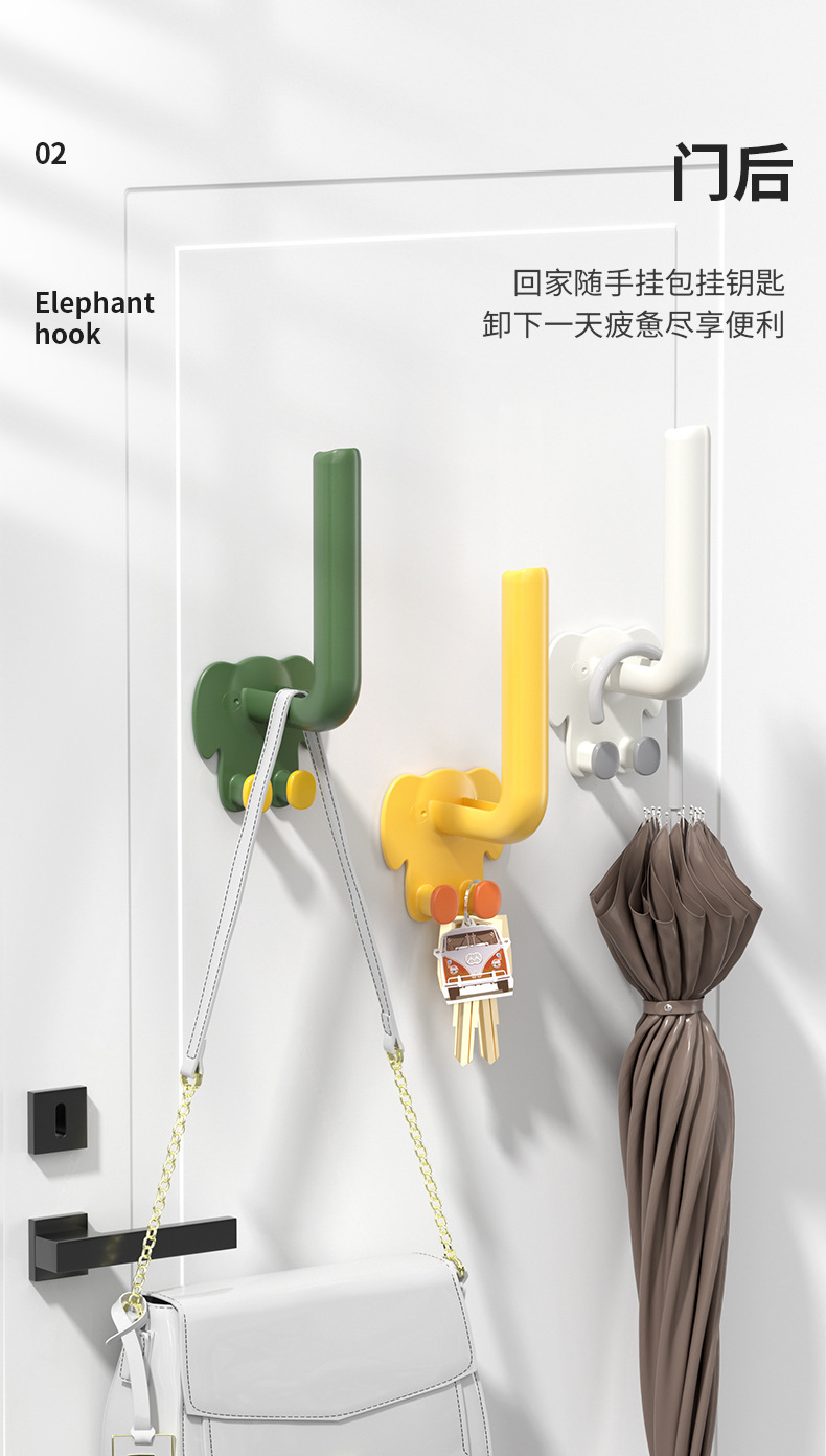 New creative Elephant L hook, no need for drilling, light luxury storage, strong load-bearing adhesive hook for home kitchen and bathroom pic 7