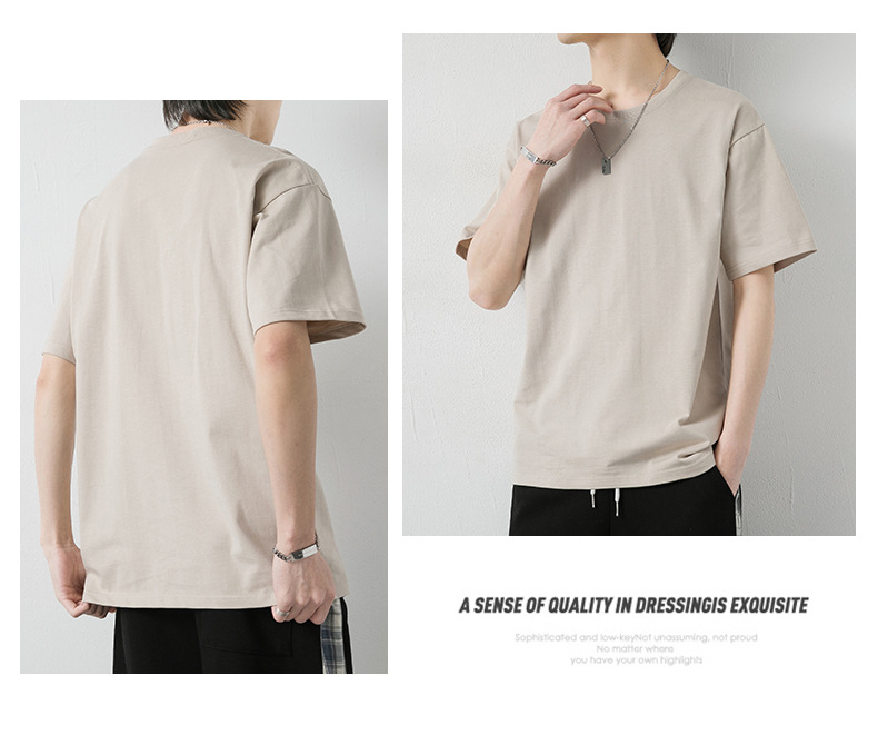 短袖t恤男潮牌夏季纯棉男士圆领半袖宽松打底衫男纯色基础款体恤详情18