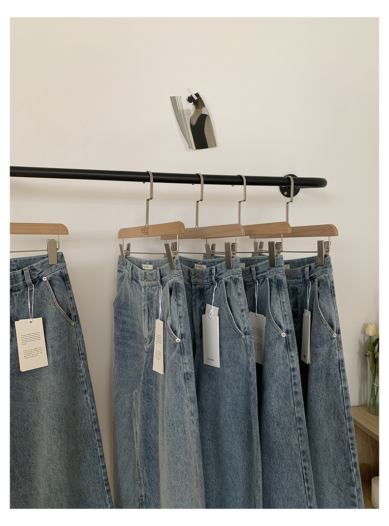 2024年秋季新款韩国东大门简约通勤百搭水洗做旧复古直筒牛仔裤女详情18