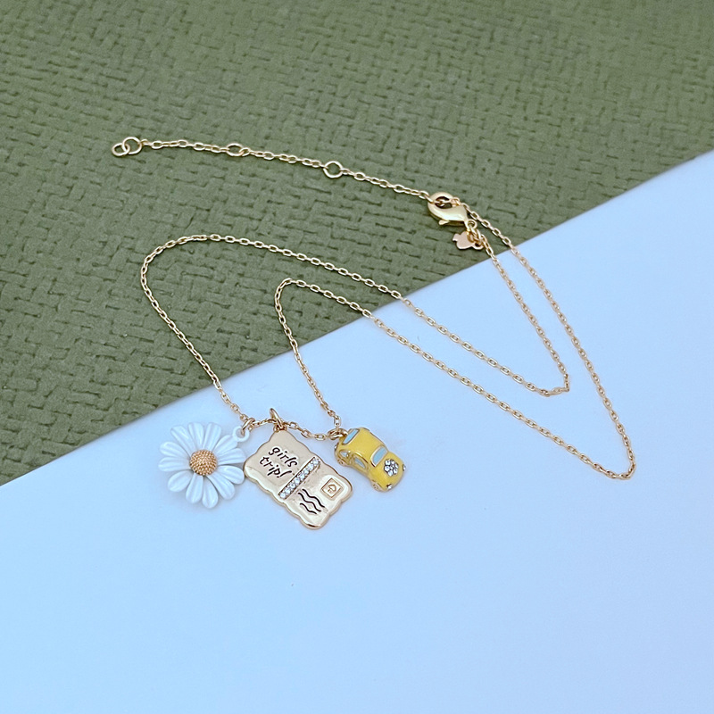 European and American fashion, light luxury, sweet and fresh Daisy and bee inlaid enamel glaze Daisy metal jewelry set pic 25
