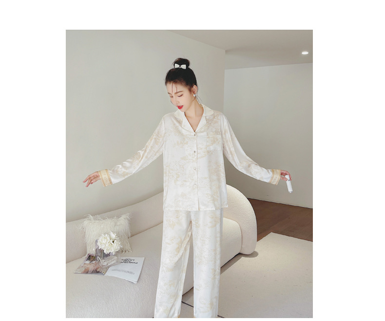 2023春季新款情侣睡衣女印花冰丝长袖长裤套装可外穿男士家居服夏详情5