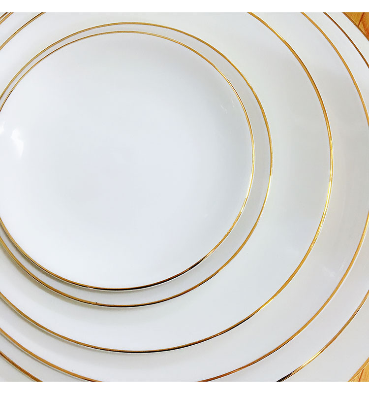 Nordic Golden Border Western dining plates, ceramic steak plates, home round and shallow plate tableware sets, creative plates, bowls and dishes, desserts pic 28