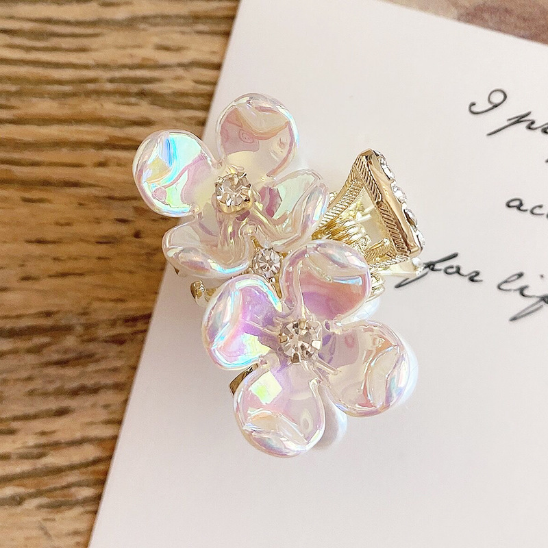 花朵夹子头饰发夹珍珠贝壳花水钻抓夹女小号鲨鱼夹网红女发卡发饰详情7