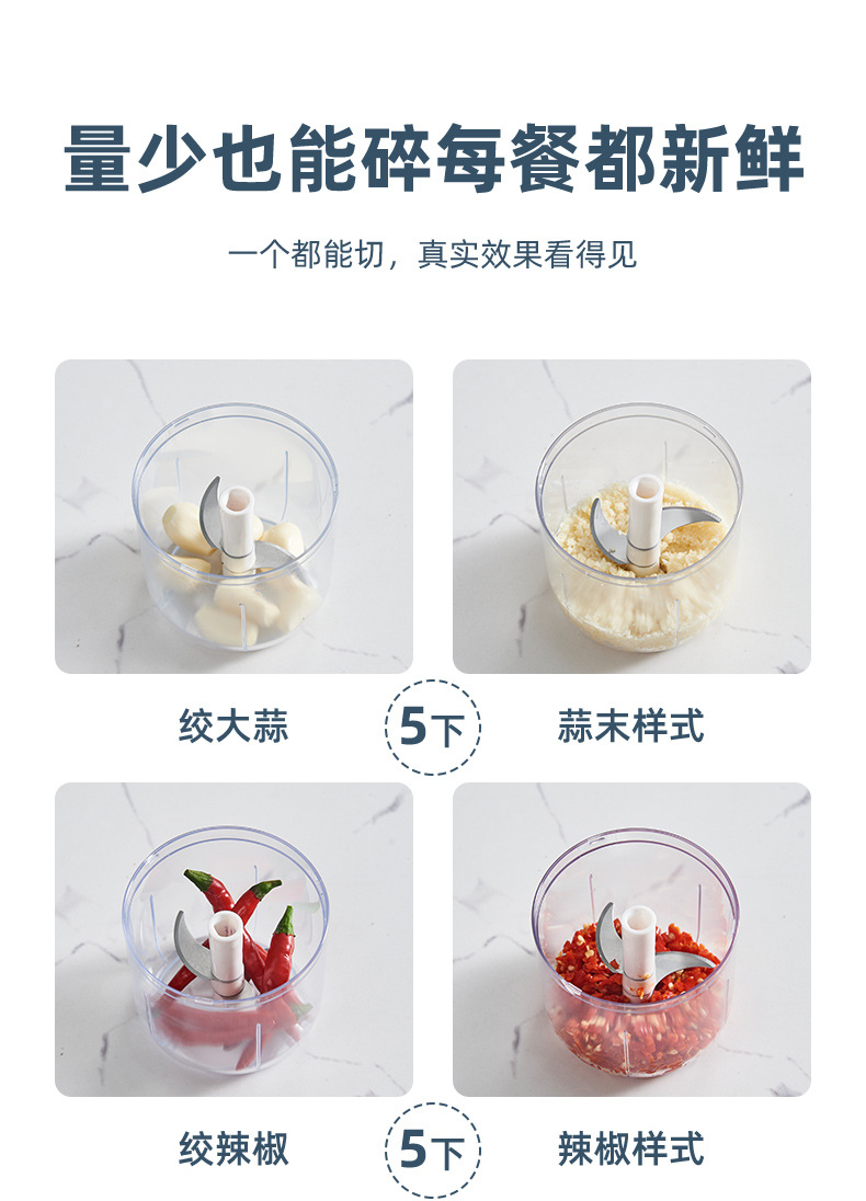 新款家用多功能卡通印花捣蒜器厨房手动拉蒜器宝宝辅食搅拌料理机详情11