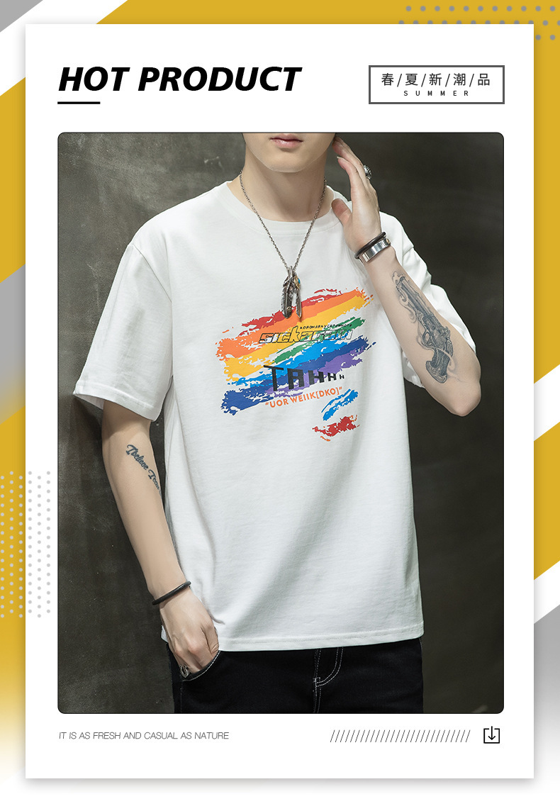 Short-sleeved T-shirt for men, Korean style, summer loose cotton T-shirt, cross-border new style, student bottom layer, half-sleeved shirt pic 71