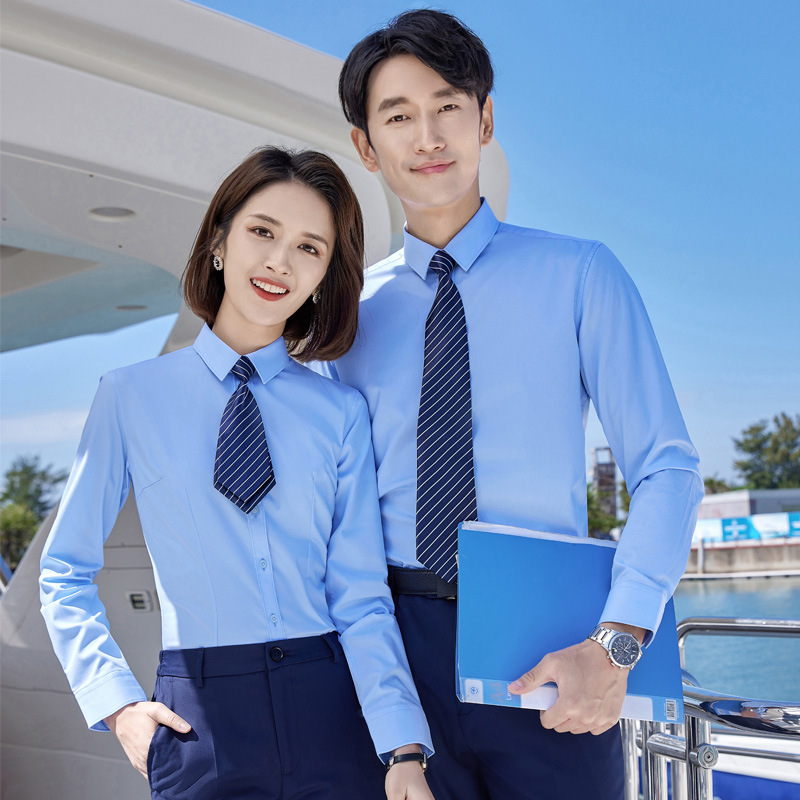 春秋男士职业装长袖衬衫平纹弹力男女同款工作服正装衬衣厂家直销详情19