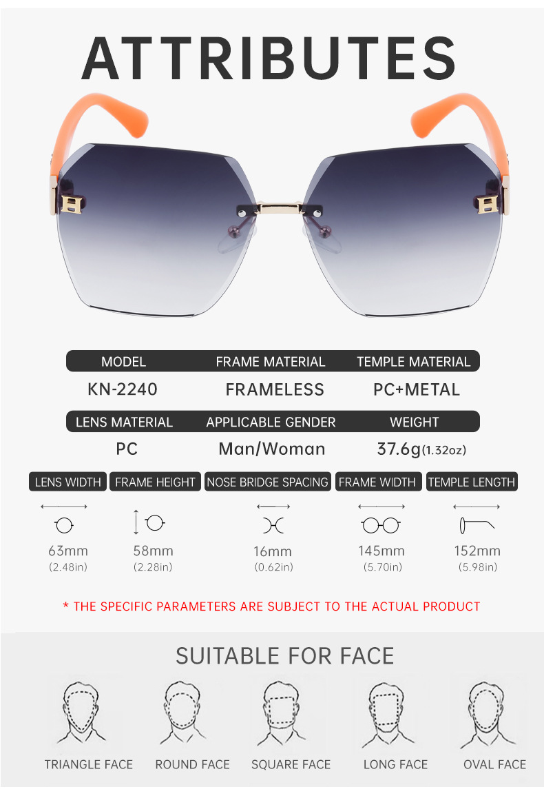 2023新款无框切边太阳镜女款欧美时尚大框墨镜女跨境批发sunglass详情29