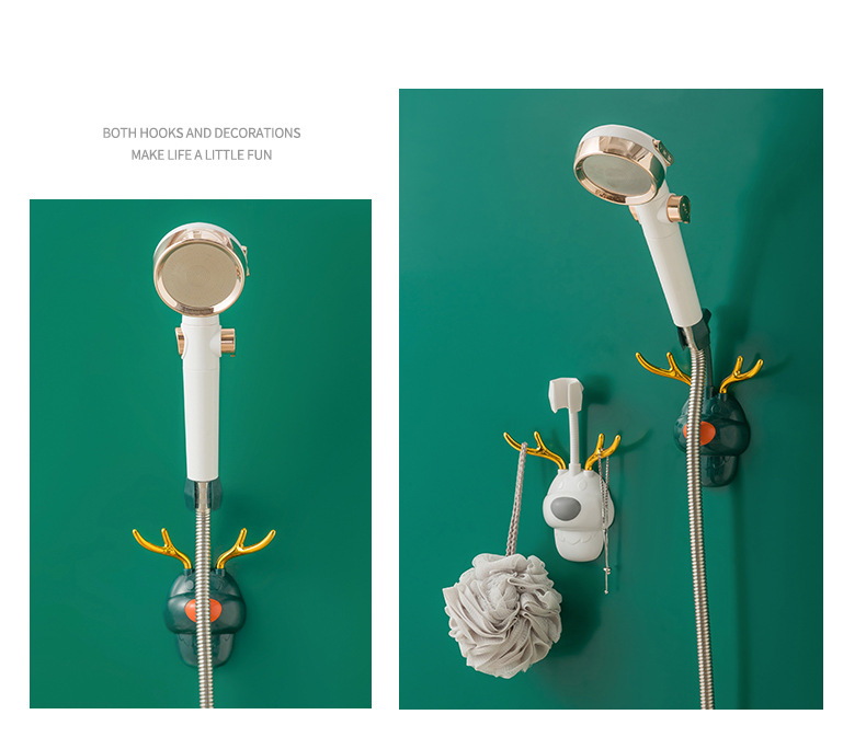 Light luxury, seamless, no-drilling showerhead fixator, adjustable household waterproof, powerful cartoon antler showerhead stand pic 16