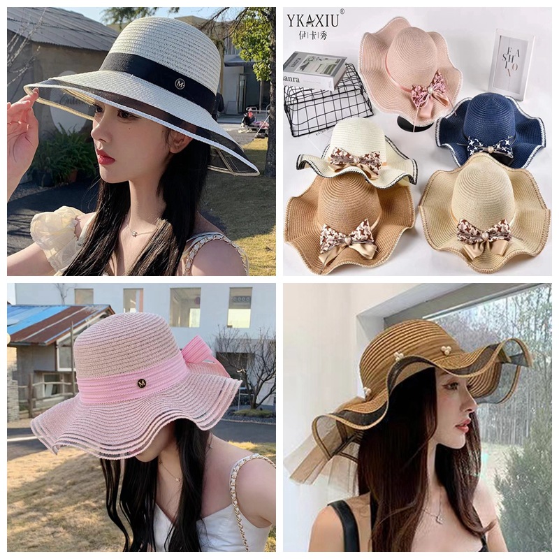 夏凉帽地摊景点热卖遮阳防晒大帽檐波浪草帽男女沙滩太阳帽10元详情2