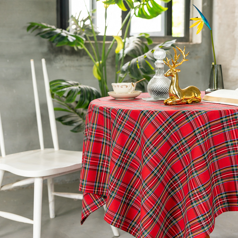 Cross-border Christmas holiday decoration table fabric, retro striped checkered cotton and linen restaurant party cover, Amazon pic 57