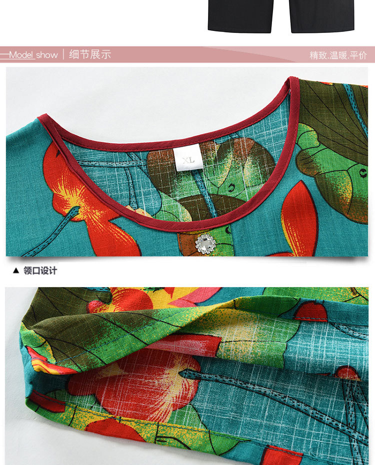 Two-piece summer suit for middle-aged and elderly women, summer set for mothers, new short-sleeved T-shirt top for 50-60 years old pic 10