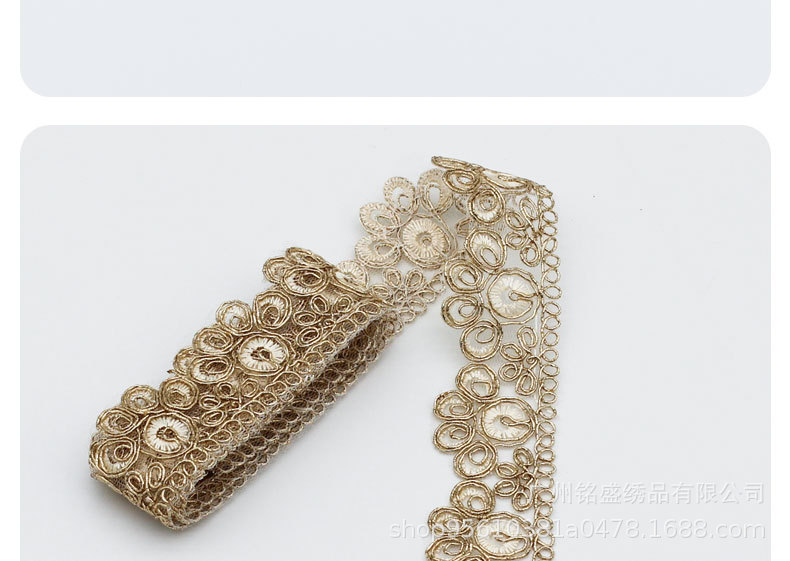 Wholesale of 4cm golden strand embroidery lace accessories, ethnic-style clothing, Hanfu, cheongsam accessories, barcode webbing pic 10