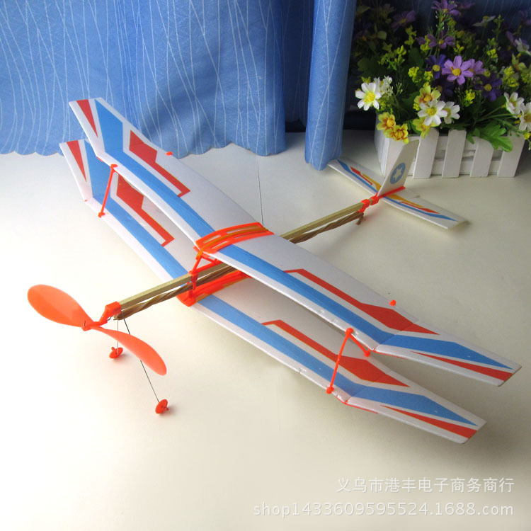 Wholesale of aircraft model assembly rubber band aircraft model toys, Tianchi rubber band power biplane model pic 7