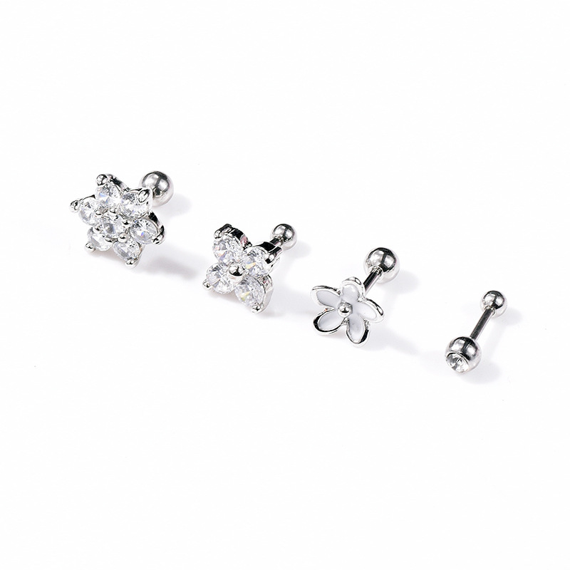 eBay 亚马逊不锈钢穿刺饰品 新款花朵锆石耳钉 小耳骨钉 耳环详情10