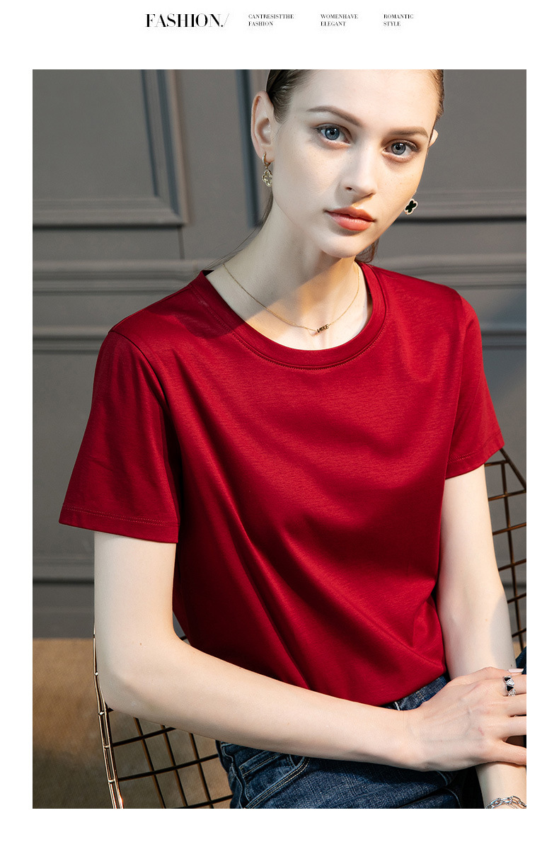 High-count 80-count double-sided mercerized cotton short-sleeved white T-shirt for women in summer, loose round-neck V-neck, versatile T-shirt, 1688 pic 31