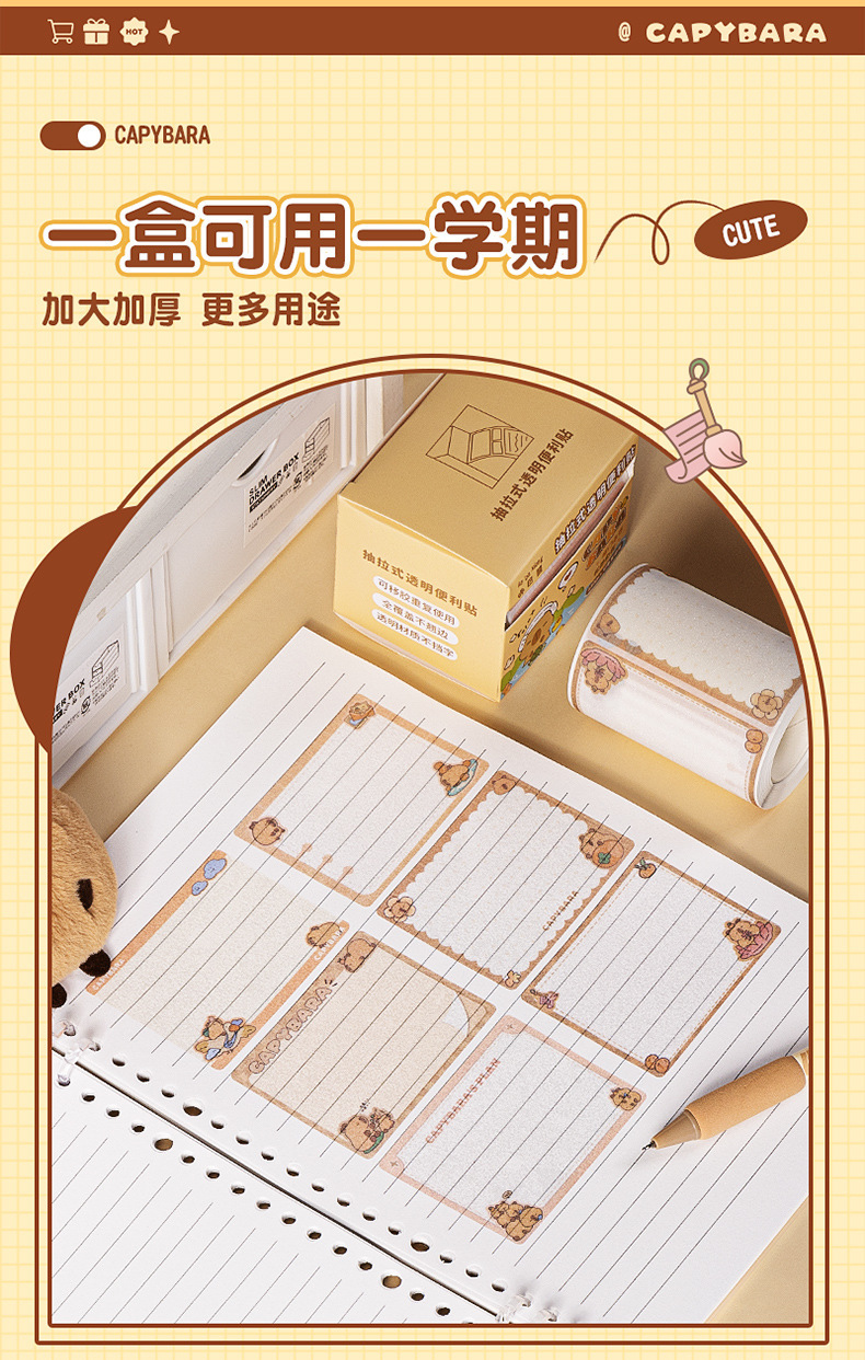 抽拉透明便利贴全粘式分类留言便签初中生小学生高颜值大号便利贴详情9