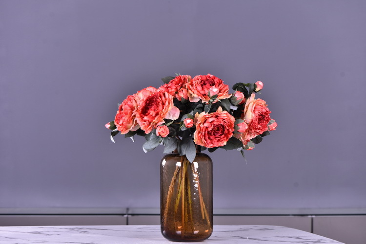 Factory direct sales of faux peonies with charred edges, wholesale of retro faux paeonies, living room and dining table flowers, wedding decoration artificial flowers pic 18