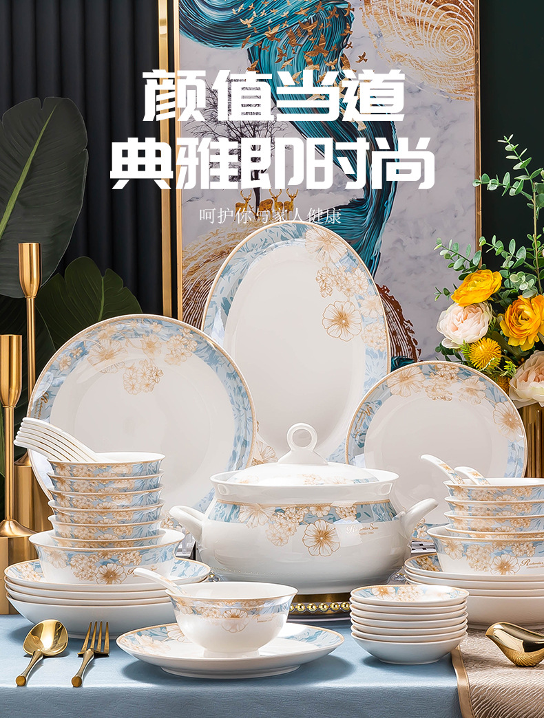 泡面碗碟盘子清新ins景德镇陶瓷碗家用高颜值骨瓷餐具盘子碗批发详情1