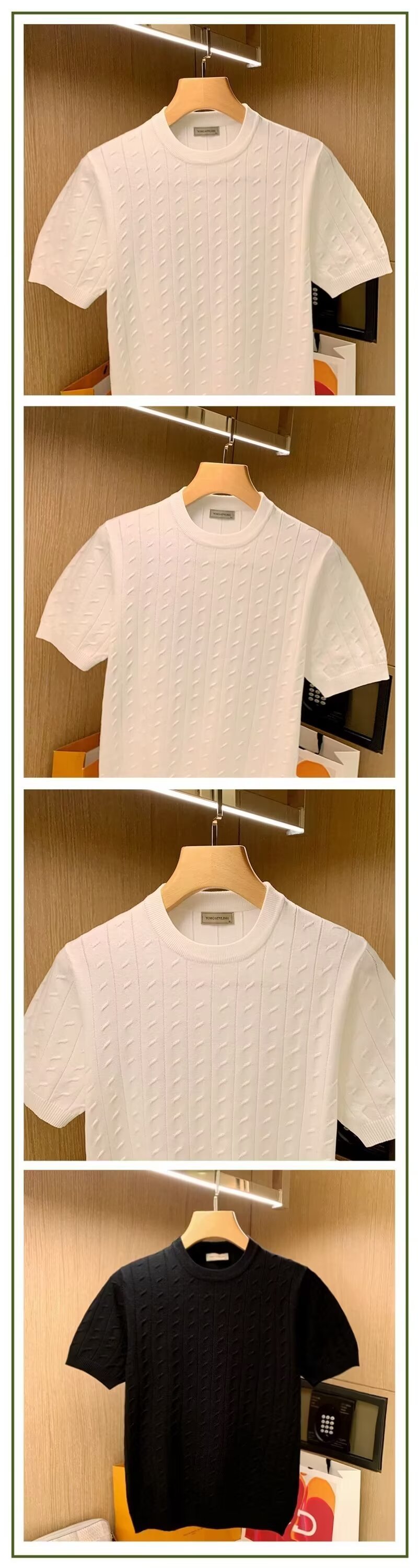 Summer British retro guilloche thin breathable knitted short-sleeved slimming T-shirt new business casual short-sleeved men pic 2