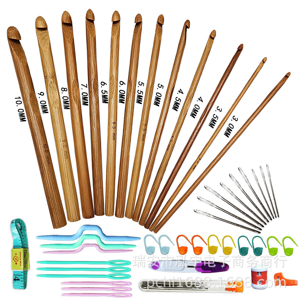 Knitting tools: Sweater needle, Qiaozhi Le bamboo hook needle, carbonized cylindrical crochet. A set of 12 sizes in a bag pic 2