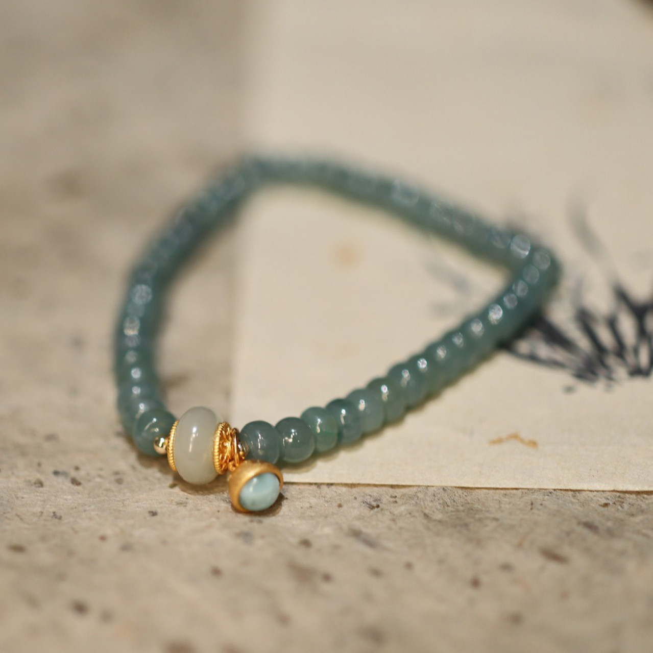 Blue water jadeite abacus bead single-loop bracelet and Tian Tian jade running ring Nan Hong accessory jewelry bracelet for good fortune and auspiciousness pic 17