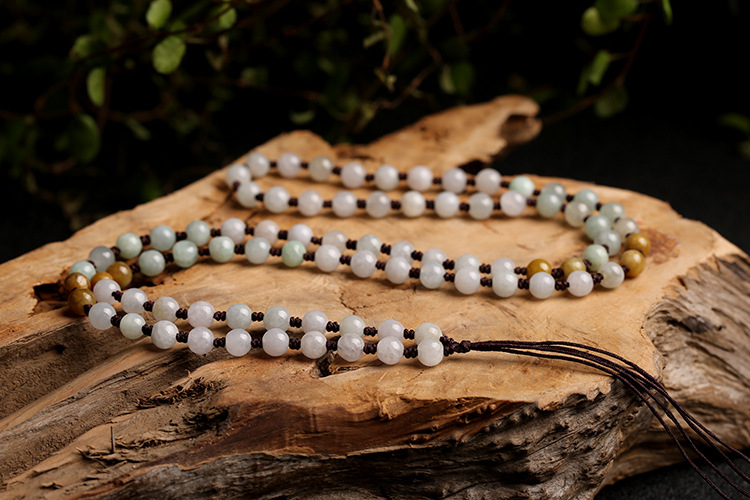 Natural multi-color jadeite A-grade round beads 5.5mm woven necklace rope, multi-color round bead pendant hanging rope, jadeite bead chain pic 18