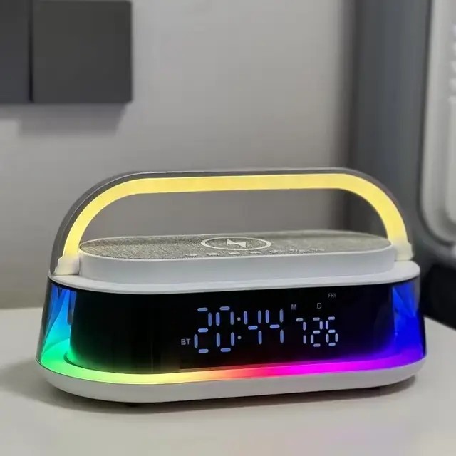 S303 Smart wireless Charging portable Bluetooth speaker, bedroom light, night light with alarm clock and timer pic 3